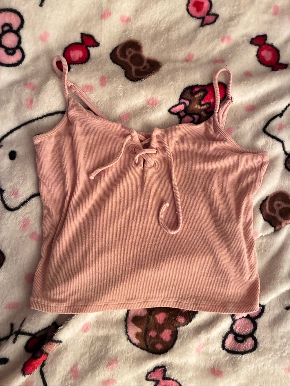 Garage Blush Pink Ribbed Lace-Up Cami